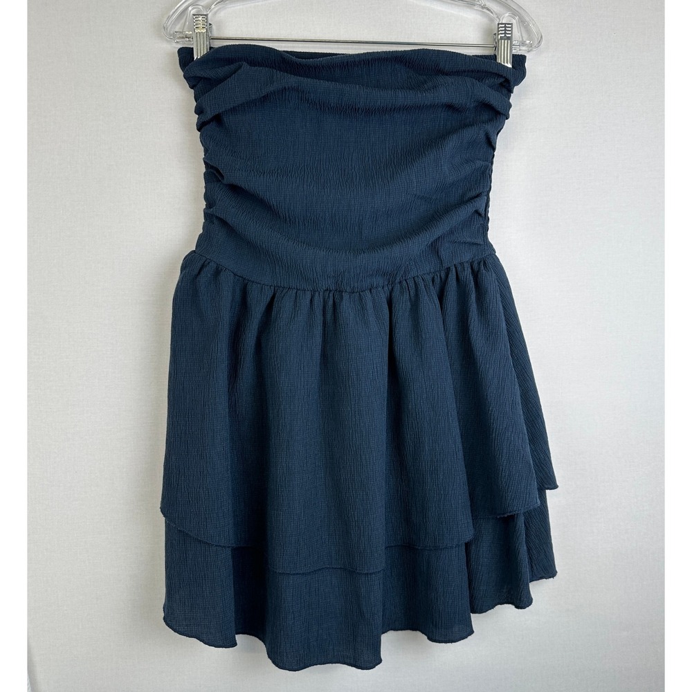 Cider Strapless Tiered Mini Dress Blue Ruched Tube Women's Size M‎
